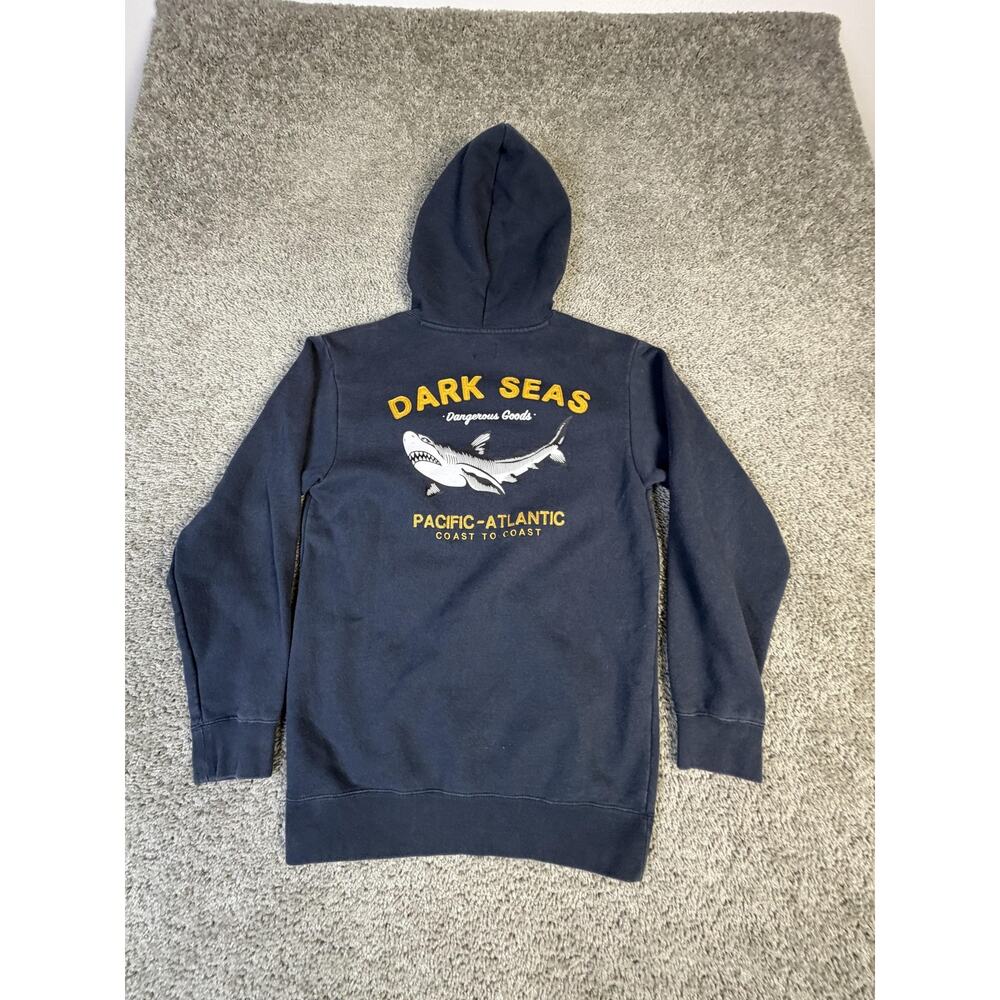 Dark Seas Hoodie Mens Small Black Pullover Fleece Shark Graphic Pacific-Atlantic